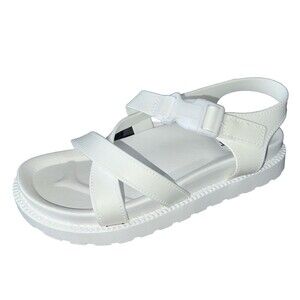 OLIVIA MILLER Womens 6 Sandals White Strappy Tessa Round Toe flat Shoes NIB